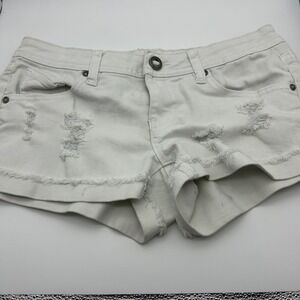 Volcom Sound Check White Distressed Denim Cut Off Shorts Womens Size 5 27